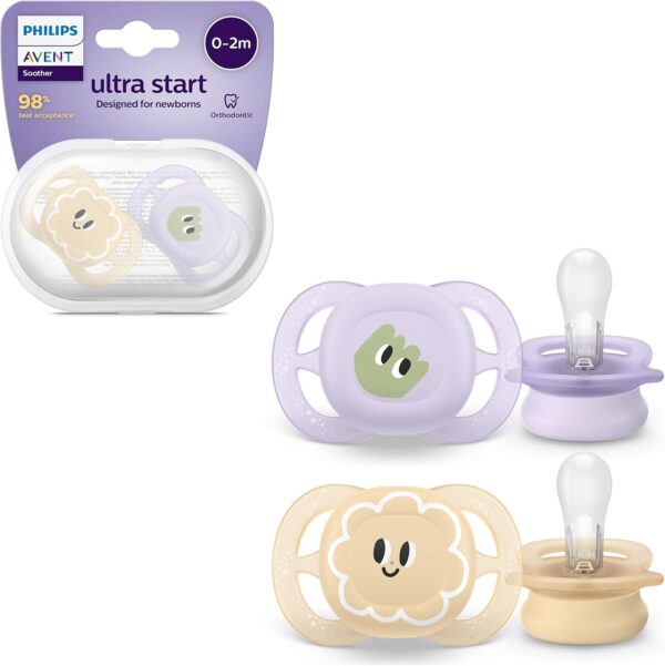 Avent Ultra Start Soothers for Newborns (0-2M) - Lilac & Beige