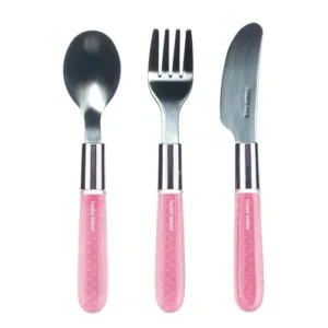 Stainless steel cutlery set (knife fork spoon) pink