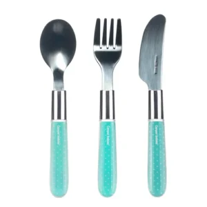 Stainless steel cutlery set (knife fork spoon) blue